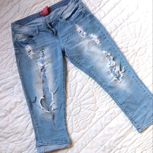 Heavily Distressed Crop Jeans